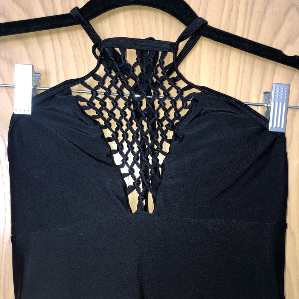 Express | Halter Neck Swimsuit with Macrame Detail Black Size XS - Picture 10 of 12